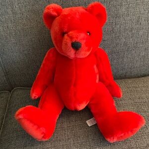 Vintage Red Stuffed Weighted Sitting Bear (Velvete by Greek)
